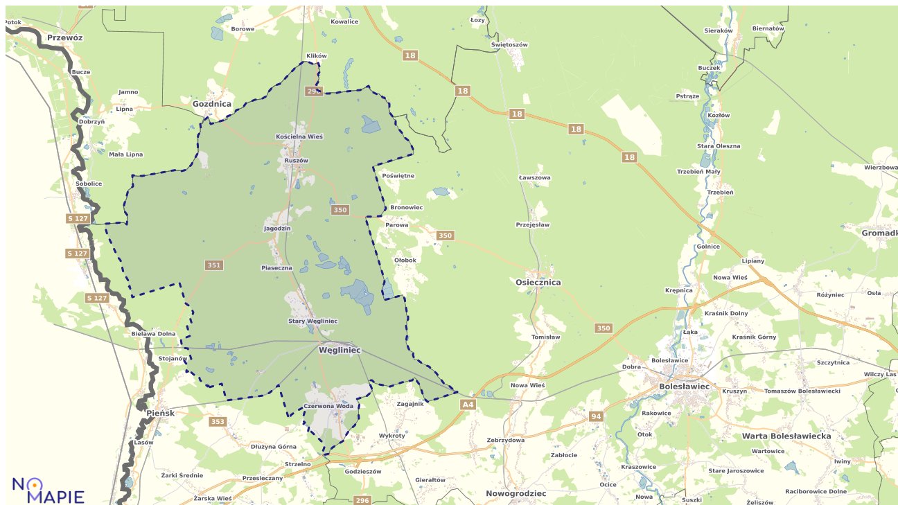 Mapa obszarów ochrony przyrody Węglińca